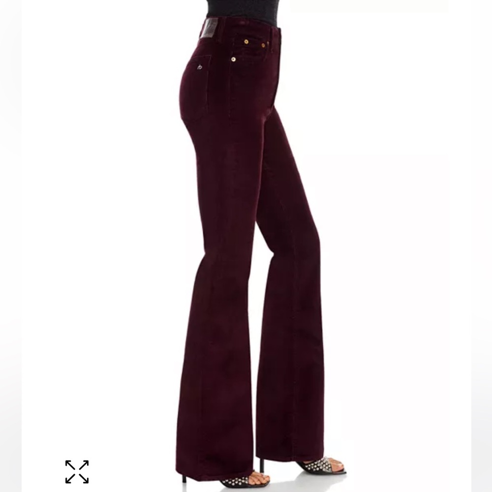 RAG & BONE Casey Corduroy High Rise Flare Jeans in Burgundy - Size 27 - Picture 2 of 16